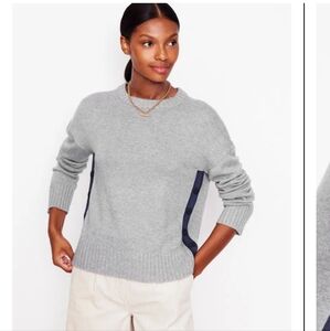 Boden Zia Side Button Jumper Light Gray Crewneck‎ Sweater with Dark Blue Accents